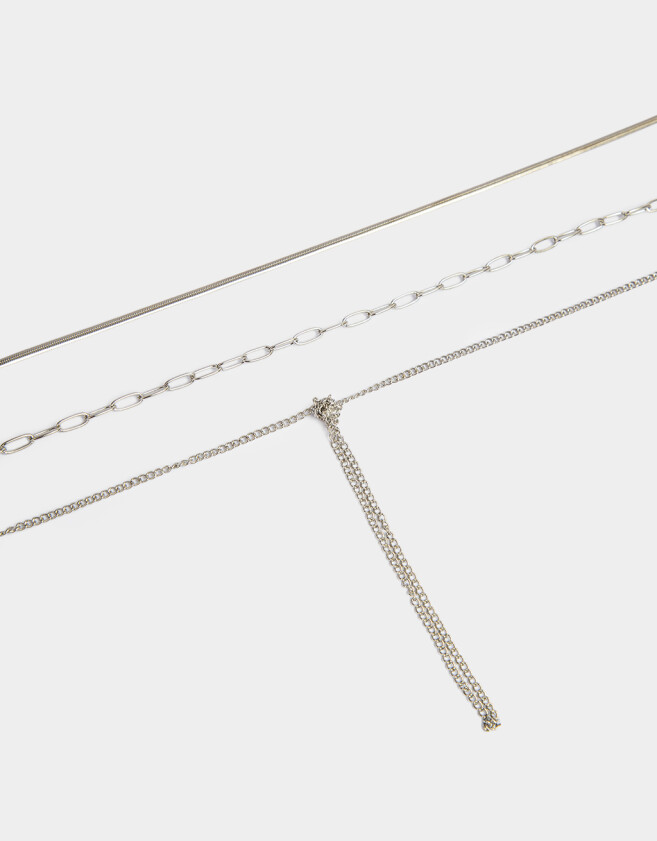Collares Cortos Multi Cadenas Collar Layer Con Nudo - Plateado