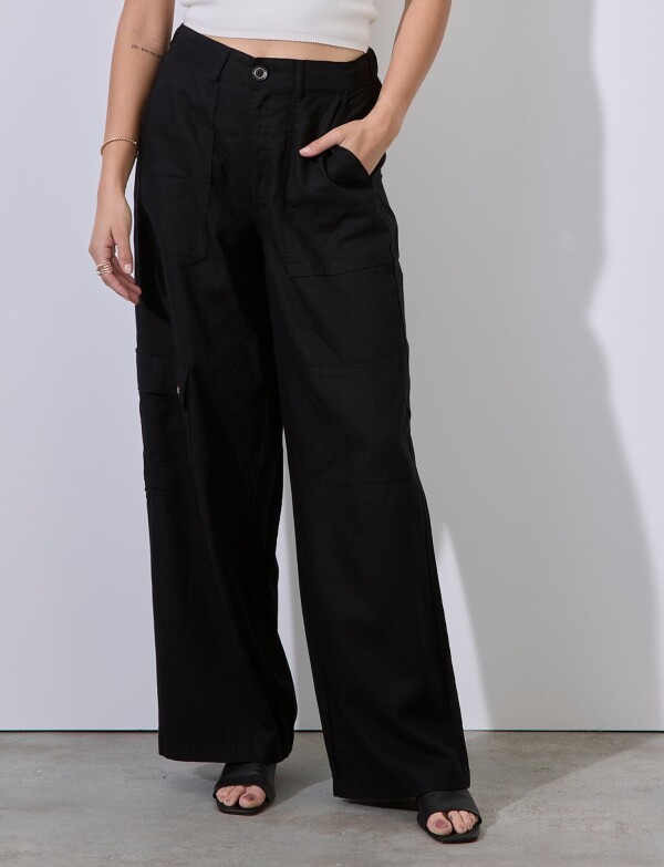 Pantalon Lino Cargo NEGRO