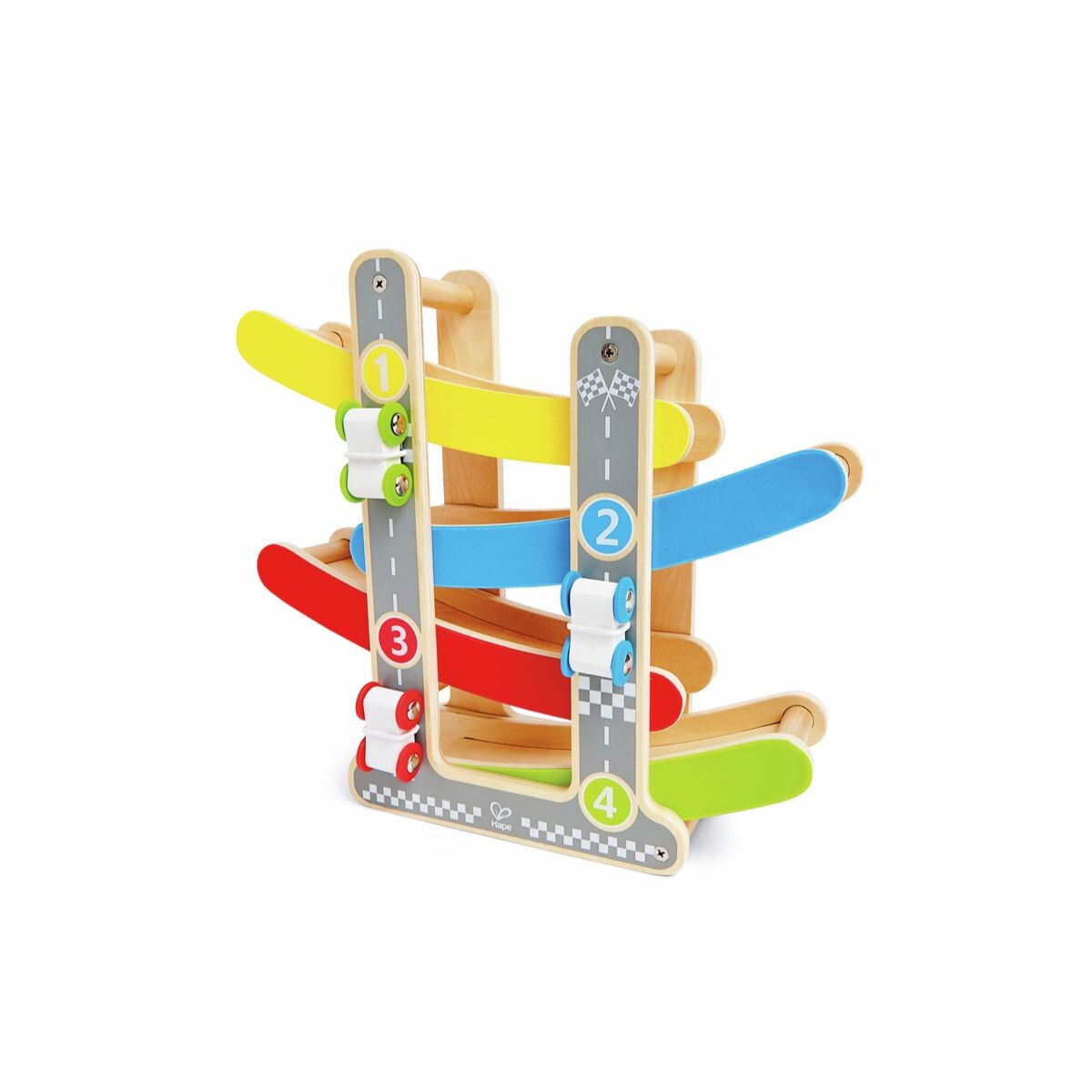 Pista de autos de madera en zig zag 