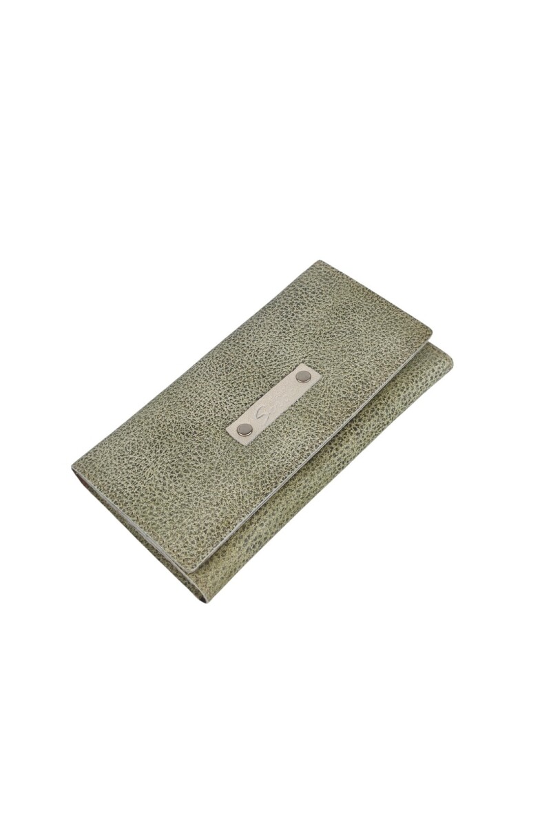 Billetera Dama Cuero Genuino con bordes al corte verde