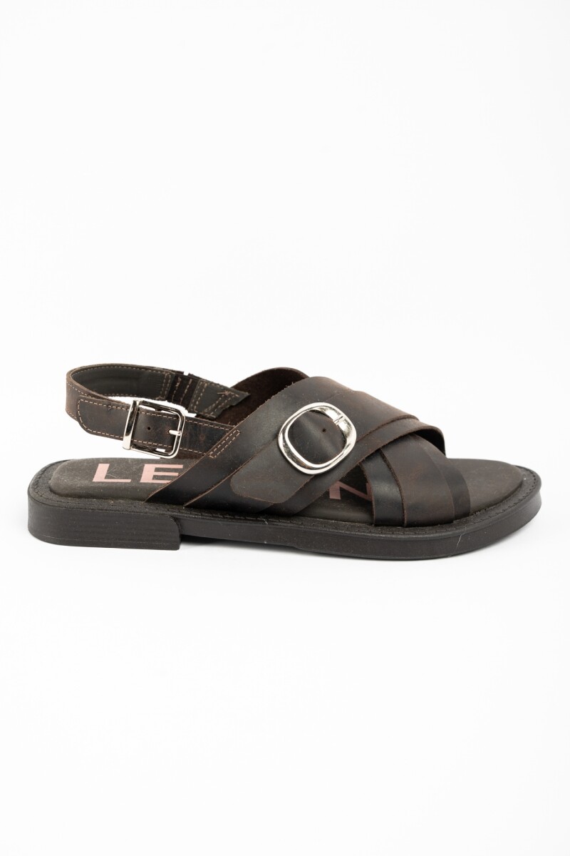 Sandalias Cruzadas De Cuero Chocolate