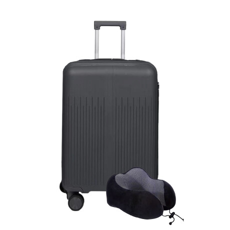 Set Valija Grande Rigida + Almohadón Cervical Memoria Negro Gris Oscuro