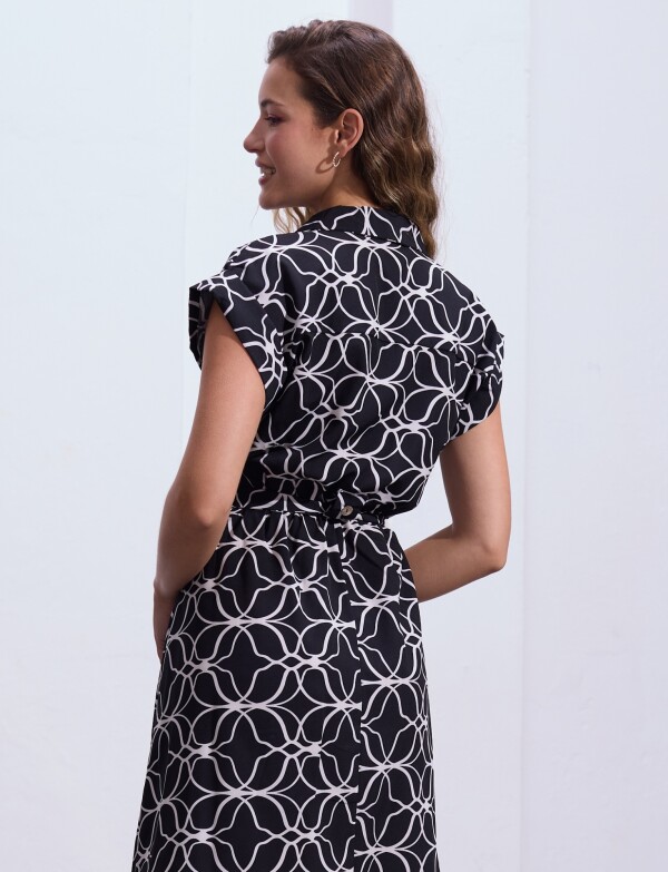 Vestido Printed Detalle Lazo NEGRO/BLANCO