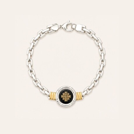 Pulsera San Benito Onix - Plata y Oro Pulsera San Benito Onix - Plata y Oro