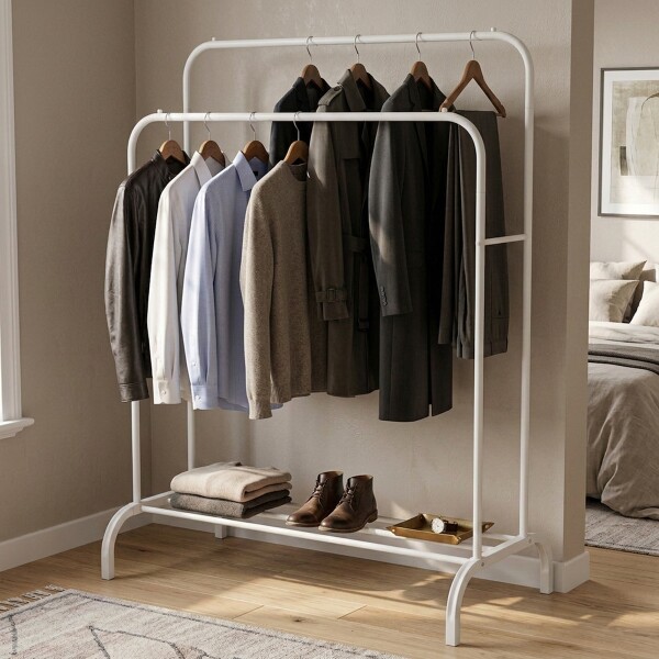 Perchero Para Ropa Doble Percha Metal Organizador con Estante Imback Color Blanco Perchero Para Ropa Doble Percha Metal Organizador con Estante Imback Color Blanco
