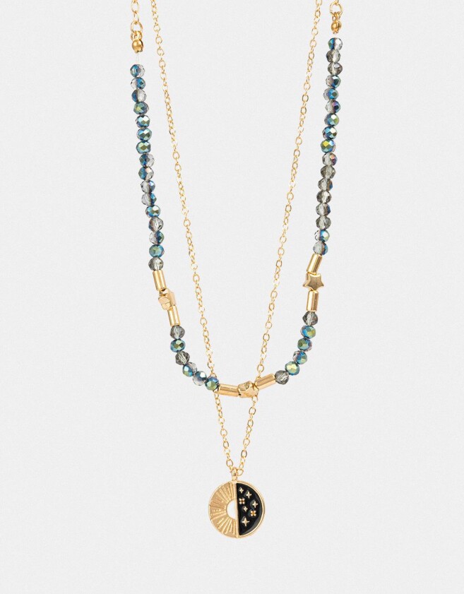 Collares Cortos Capsula Especial Collar Con Dije Medio Sol Media Luna Estrellas "trust Your Star" - Dorado