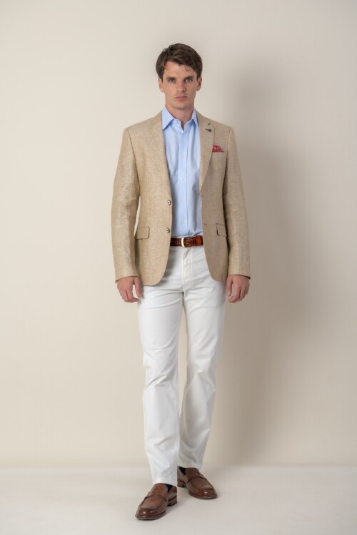 Saco de lino Slim Fit Beige