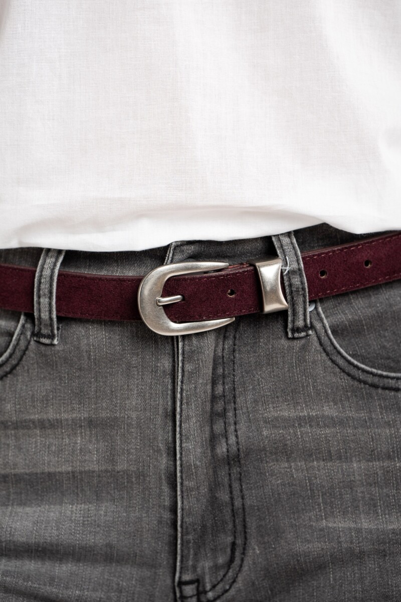 Cinto Hebilla Plateado Bordo