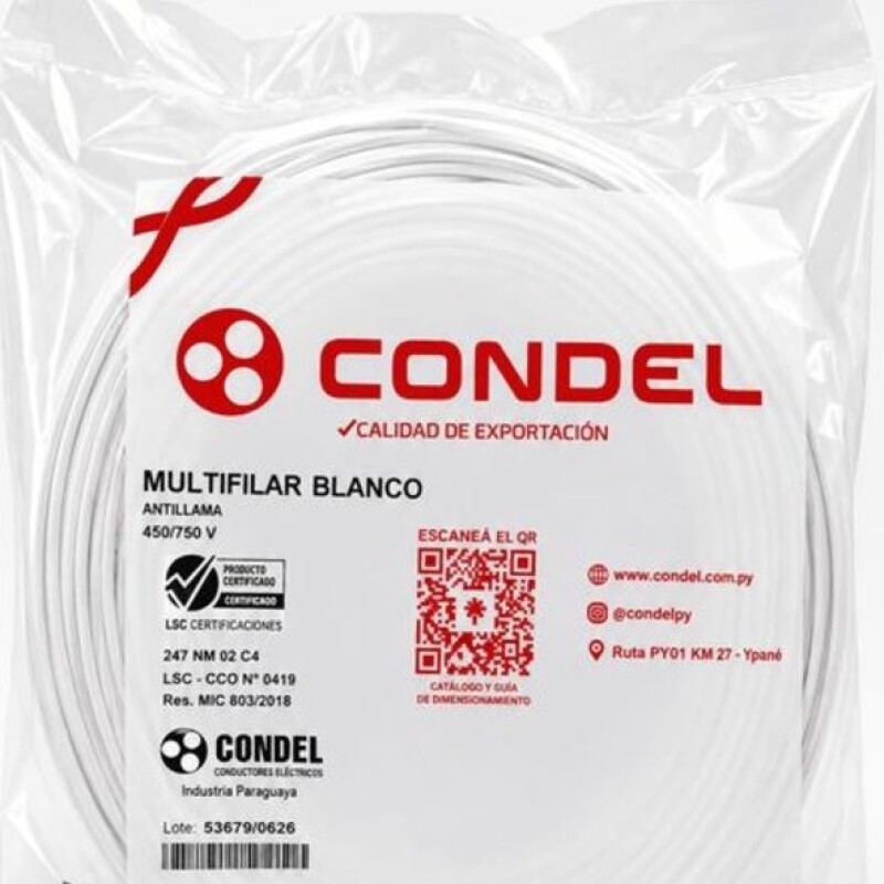 CABLE MULTIFILAR 2,50MM2 BLANCO CONDEL CABLE MULTIFILAR 2,50MM2 BLANCO CONDEL