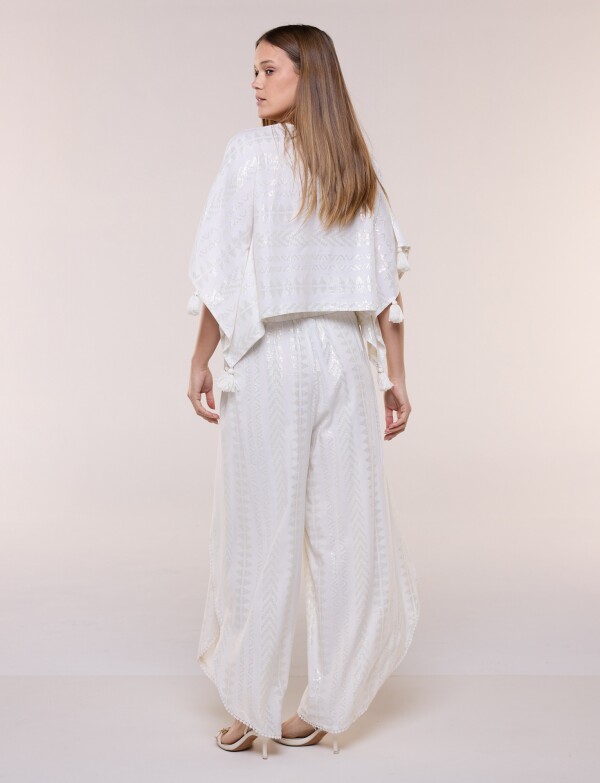 Pantalón Palazzo Cruzado Con Brillos CRUDO