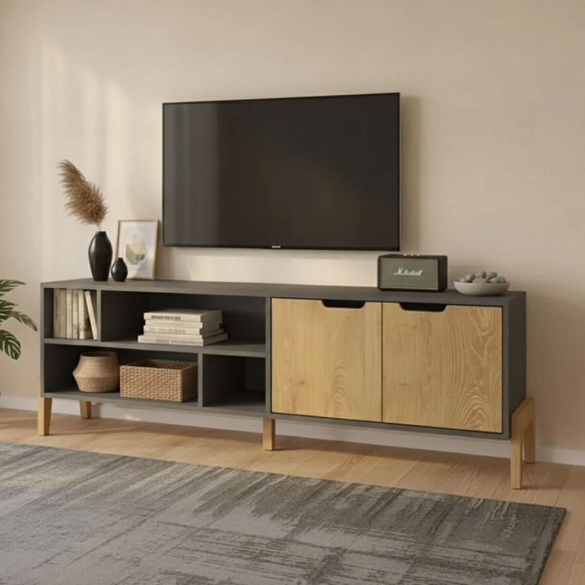 Rack para TV Combinada con Patas en Madera - MDP - Linea Melilla 