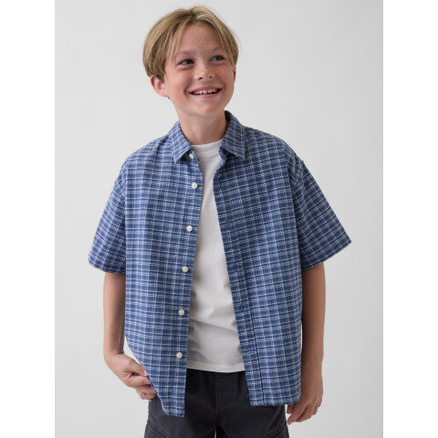 SS LOOSE UNTUCKED OXFORD BLUE PLAID