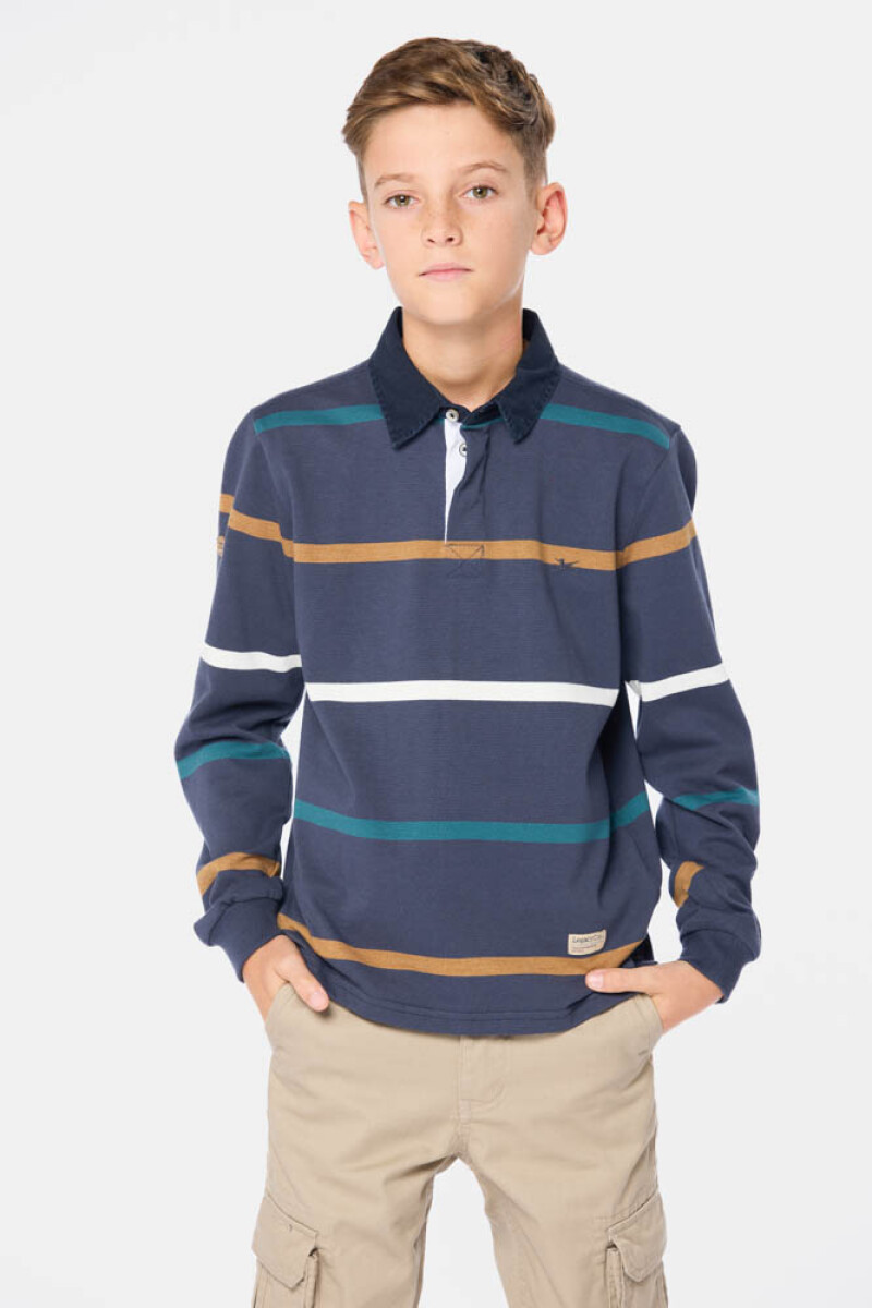 REMERA POLO RAYADA - Azul 