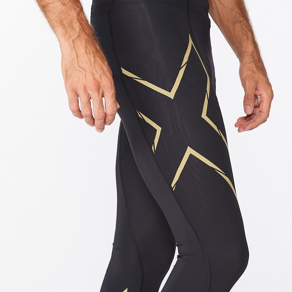 Leggings Running Light Speed Compression Hombre Black/gold Reflective