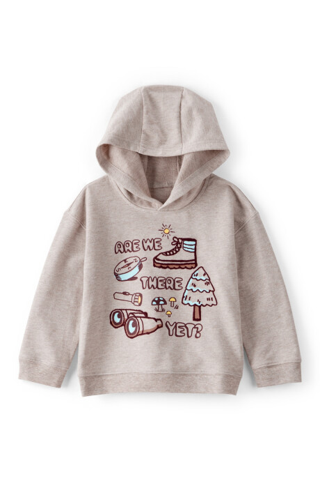 Buzo de algodón, con capucha, beige, estampa camping Sin color