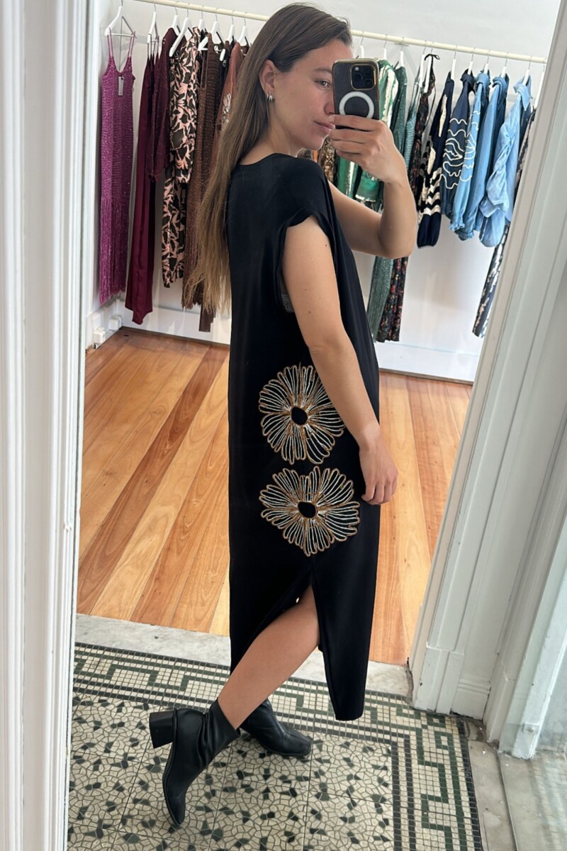 Vestido Floral Largo - Negro 