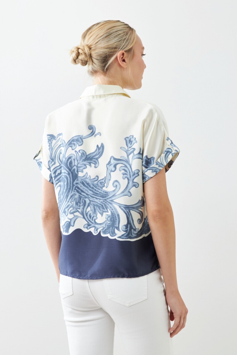 Camisa estampada manga corta azul