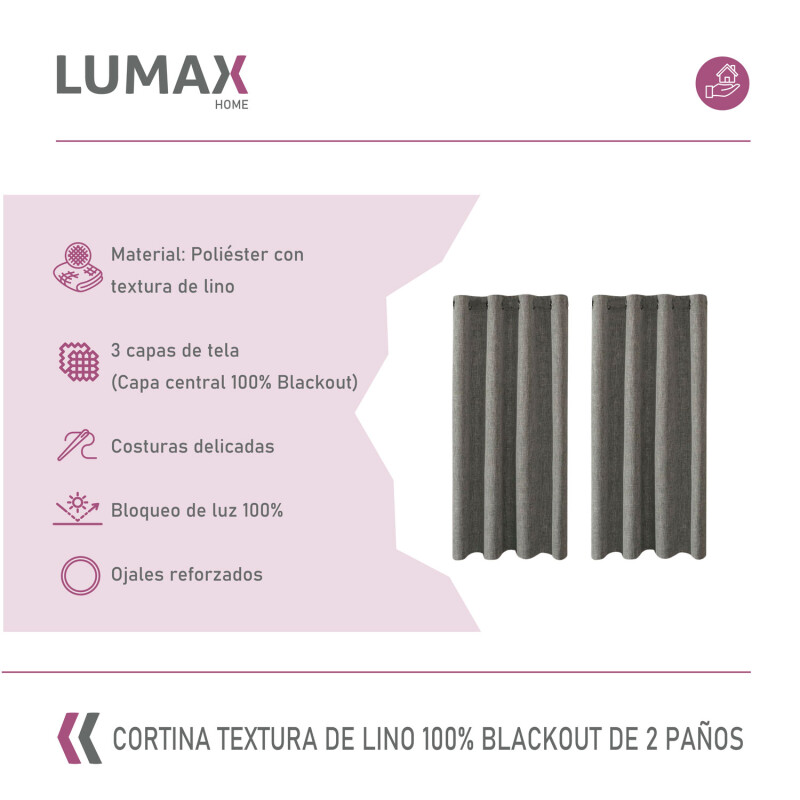Cortina 100% Blackout 2 Paños Lumax Textura Lino 140x220cm Gris