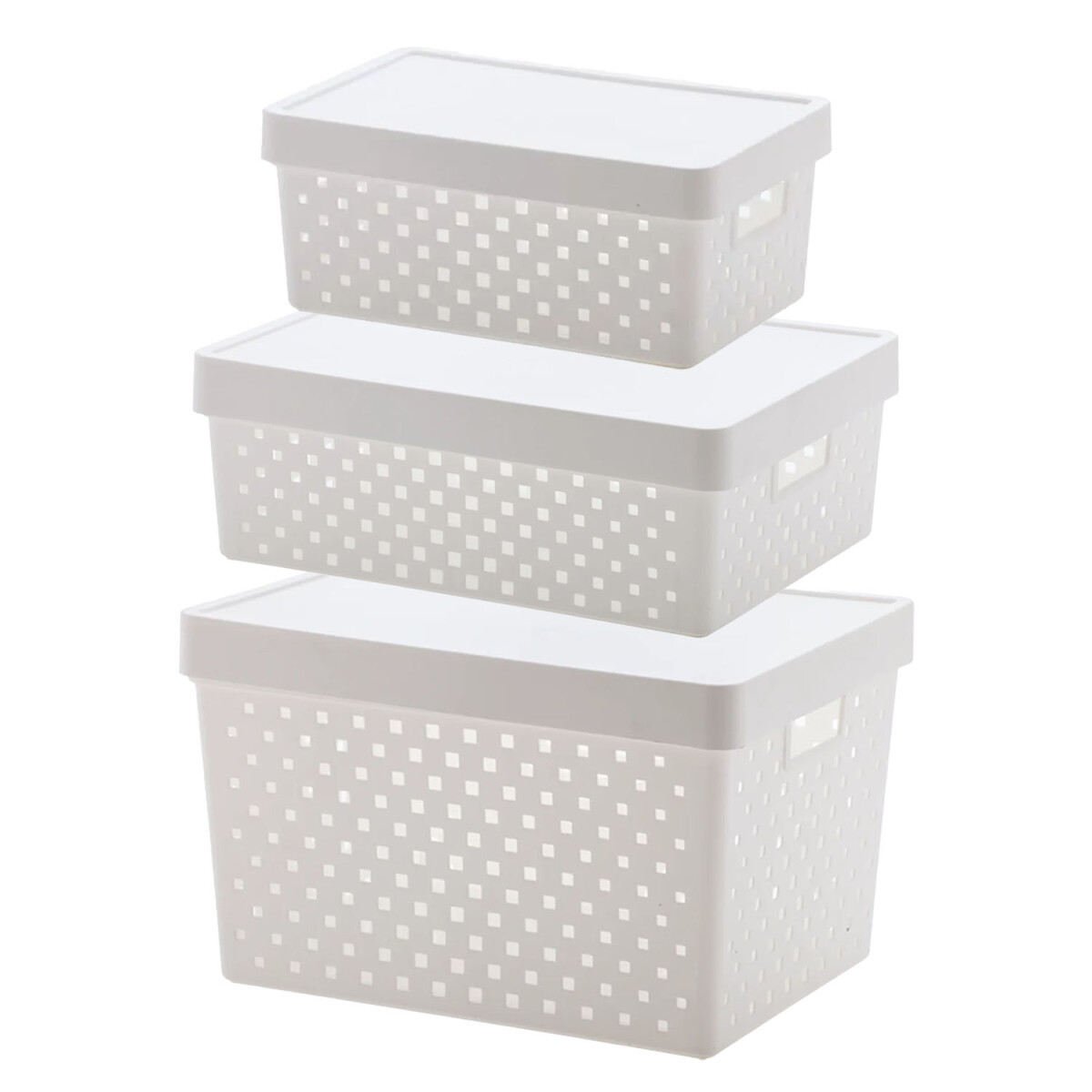 Set X3 Cajas Canastos Organizadores Quadratta con Tapa en PP - Blanco 