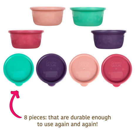 Pack x4 bowls c/ tapa 236ml rosa y verdes