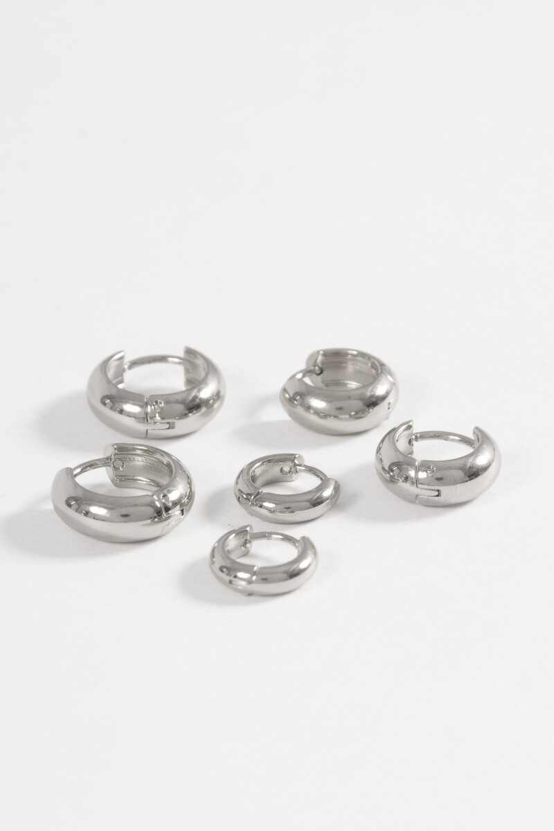 Set de tres aros gruesos acero plateado