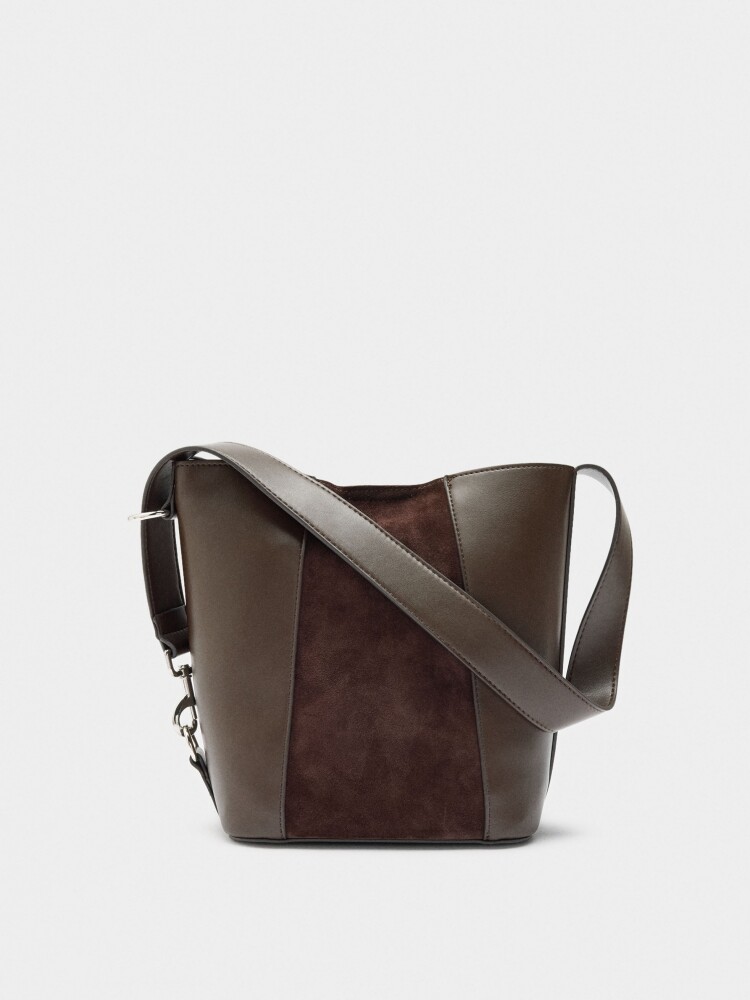 Bolso Bombonera Con Detalles De Piel marron