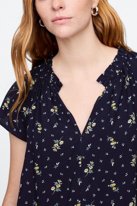 Blusa Manga Corta Mujer Navy Floral