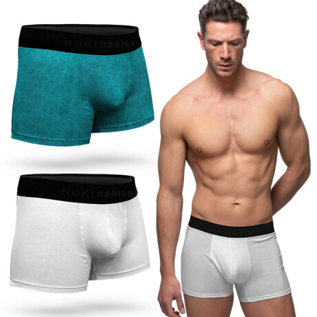 Pack X2 Boxer Calsoncillos North Sails N+ Masculinos Blanco-Verde