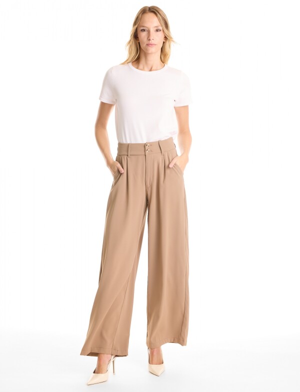Palazzo Con Doble Botón & Cintura Elástica BEIGE
