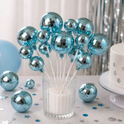 Topper Bola de Espejo x12 Celeste