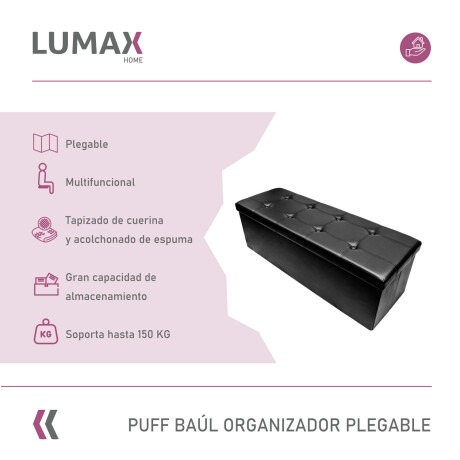 Puff Baúl Lumax Plegable 75x38 cm Organizador Living Dormitorio Negro