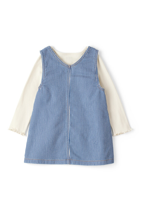 Set dos piezas, jumper jean a rayas y remera de algodón acanalado Sin color