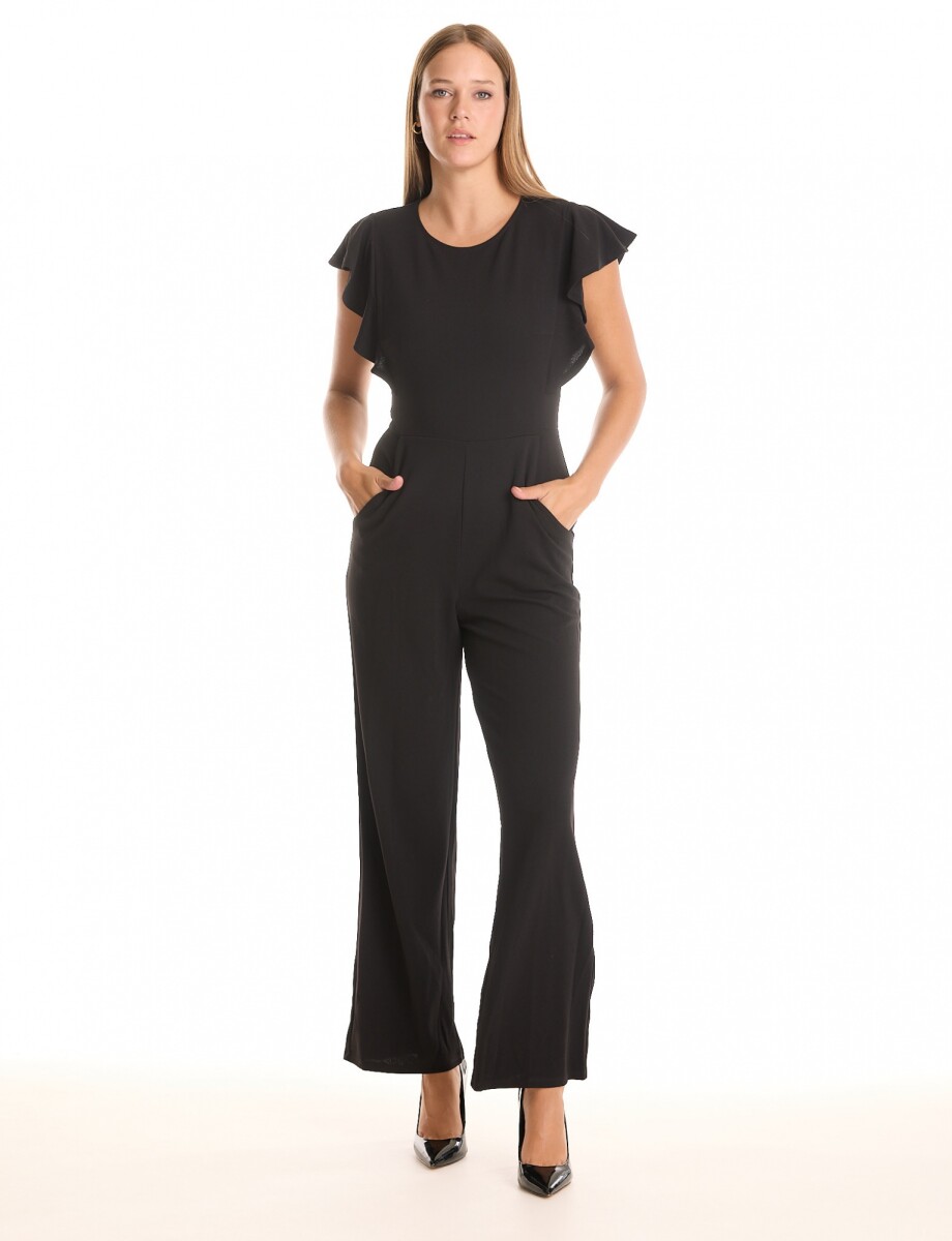 Enterito Crepe Manga Volado - Negro 