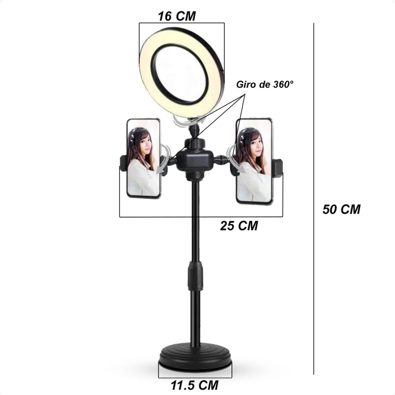 Aro de Luz Led de Selfie Para Mesa y Doble Soporte de Teléfono Aro de Luz Led de Selfie Para Mesa y Doble Soporte de Teléfono