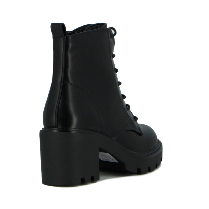 Darkness Bota De Dama Caña Baja Taco Cuadrado Acordonada - Negro Negro