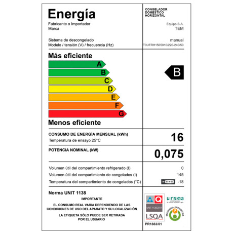 FREEZER HORIZONTAL TEM 150 LTS FREEZER HORIZONTAL TEM 150 LTS
