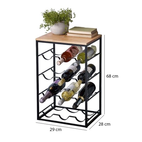Botellero Expositor Mueble de Pie para 12 Botellas de Vino Negro