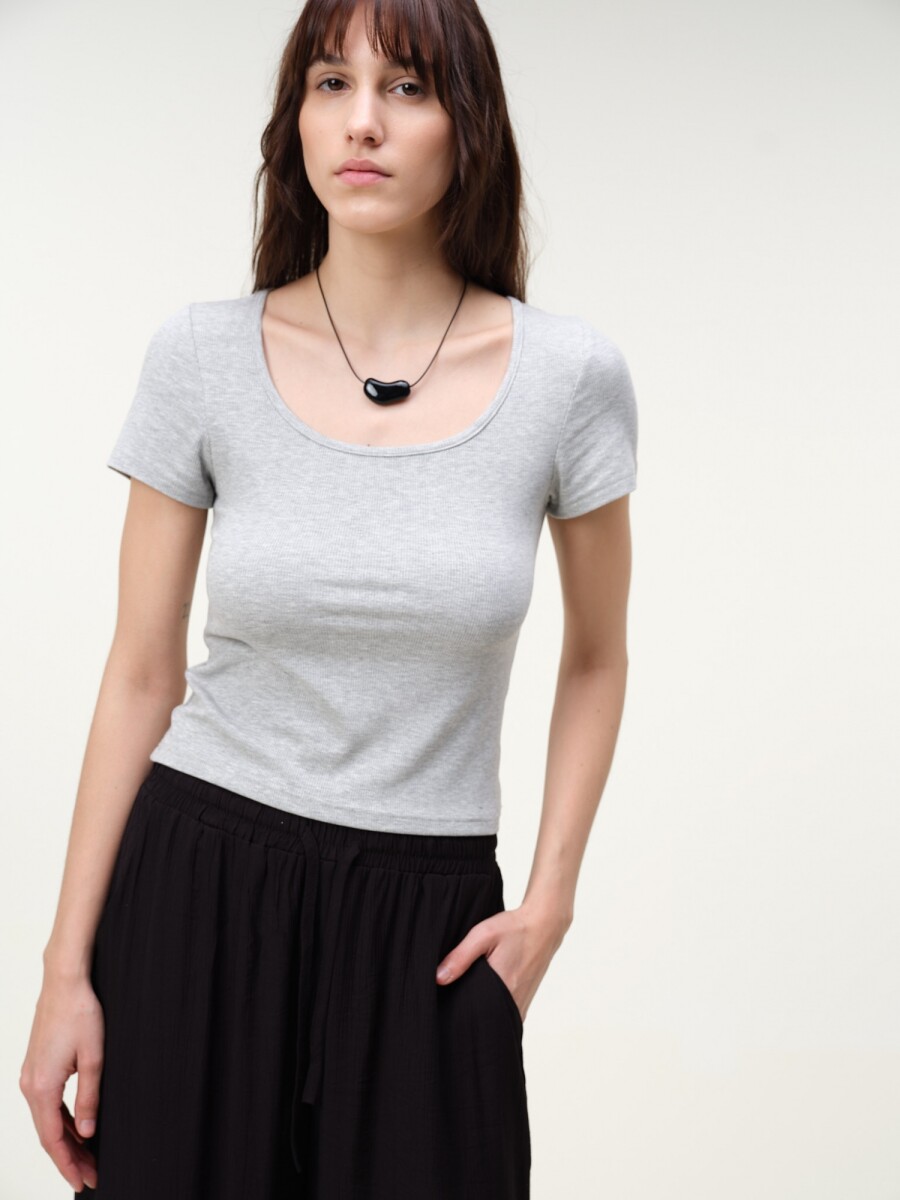 Remera Cropped Rib - Gris Melange 
