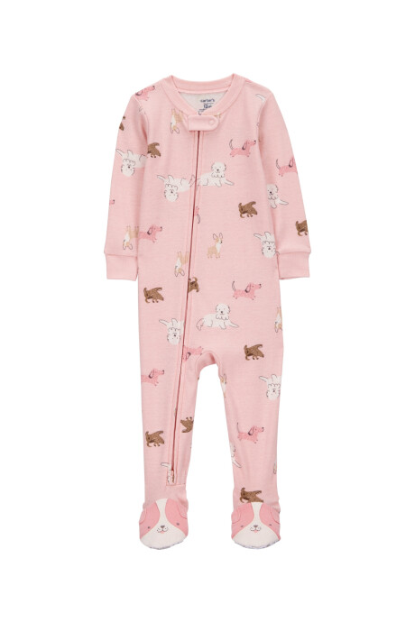 Pijama una pieza de algodón, con pie, diseño perros. Talles 12-24M Sin color