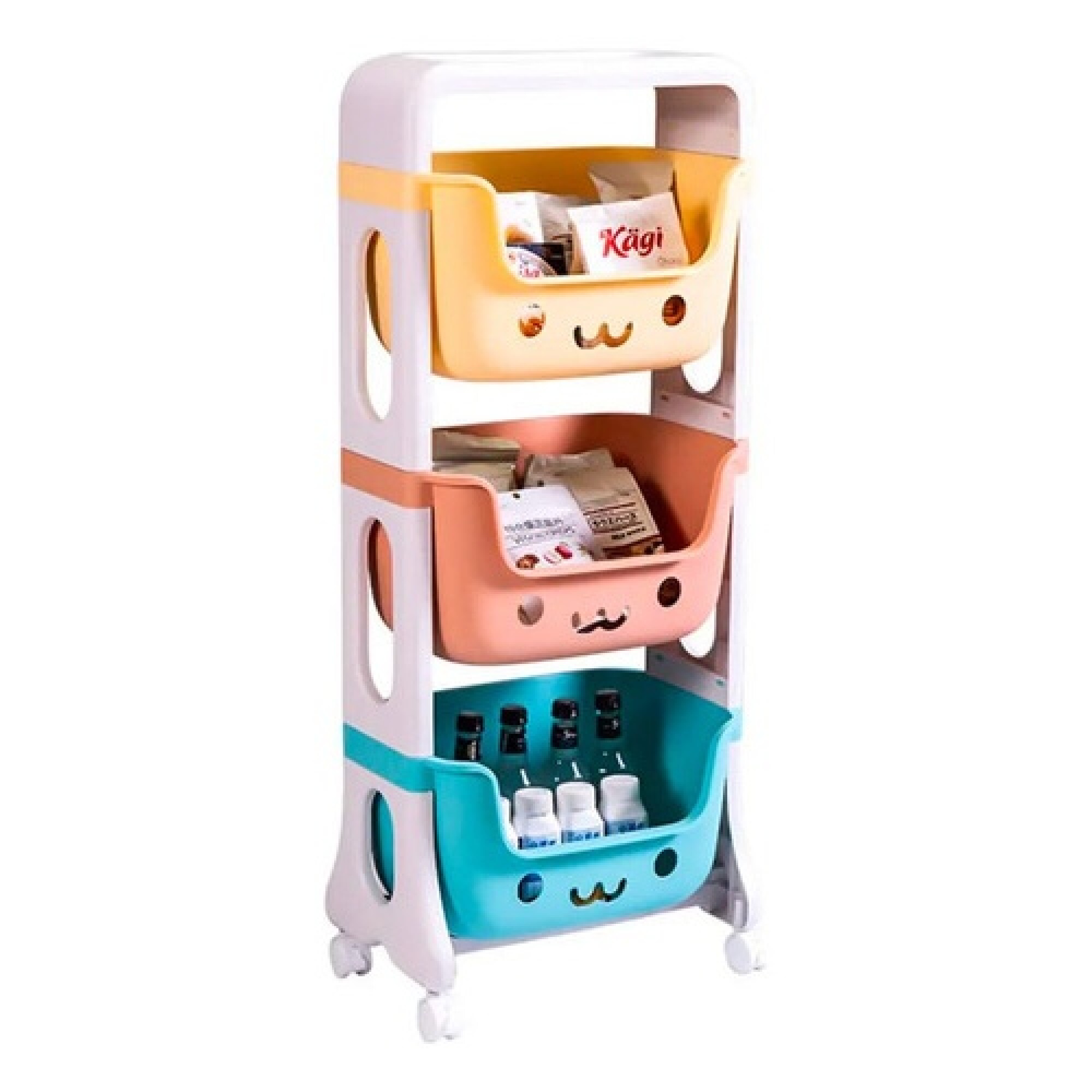 Mueble organizador infantil con 3 cajones y rueditas 95x35x39 5cm Blanco Electroventas