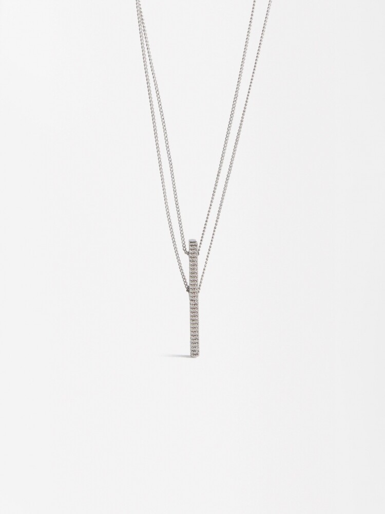 Collar Doble Con Colgantes De Circonitas plateado