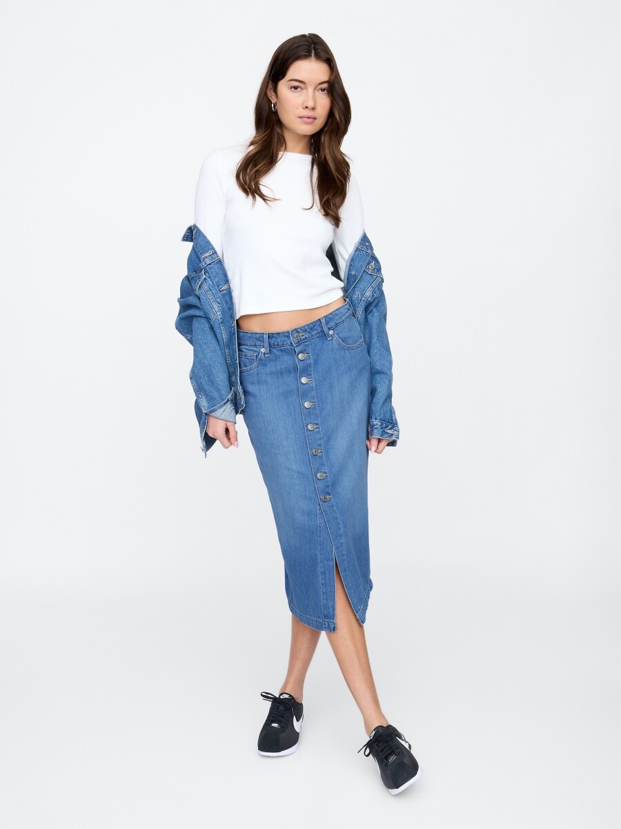 Pollera De Jean Con Botones Mujer - Medium Indigo 15 
