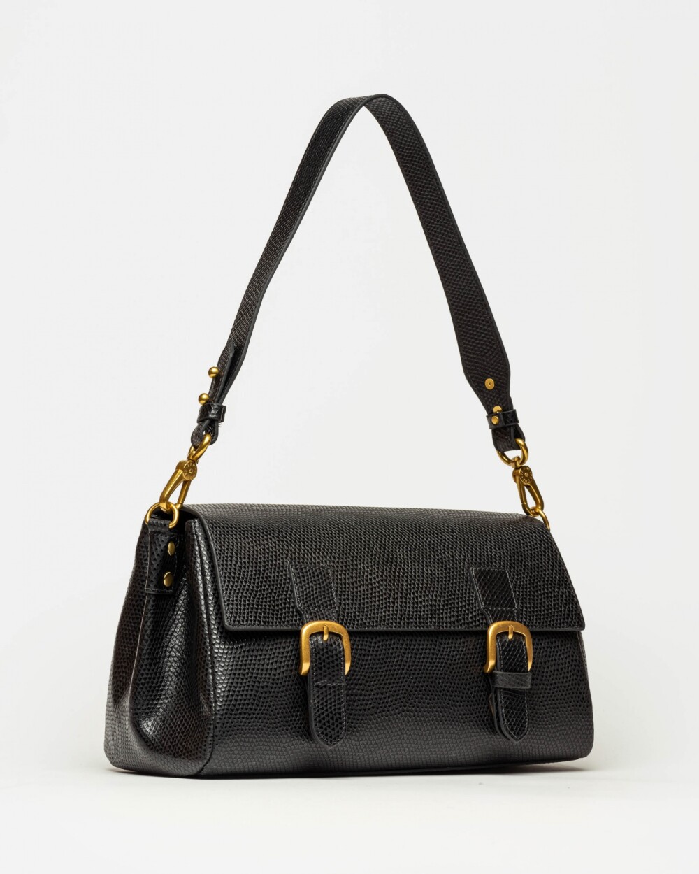 Cartera al hombro Elise en cuero snake bitono Negro