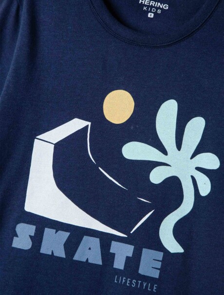CAMISETA DE NIÑO MANGA CORTA ESTAMPADA AZUL