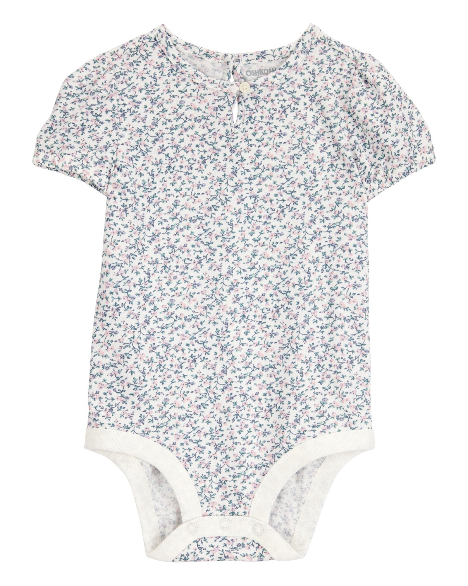 Body de algodón, mangas globo, diseño floral Sin color