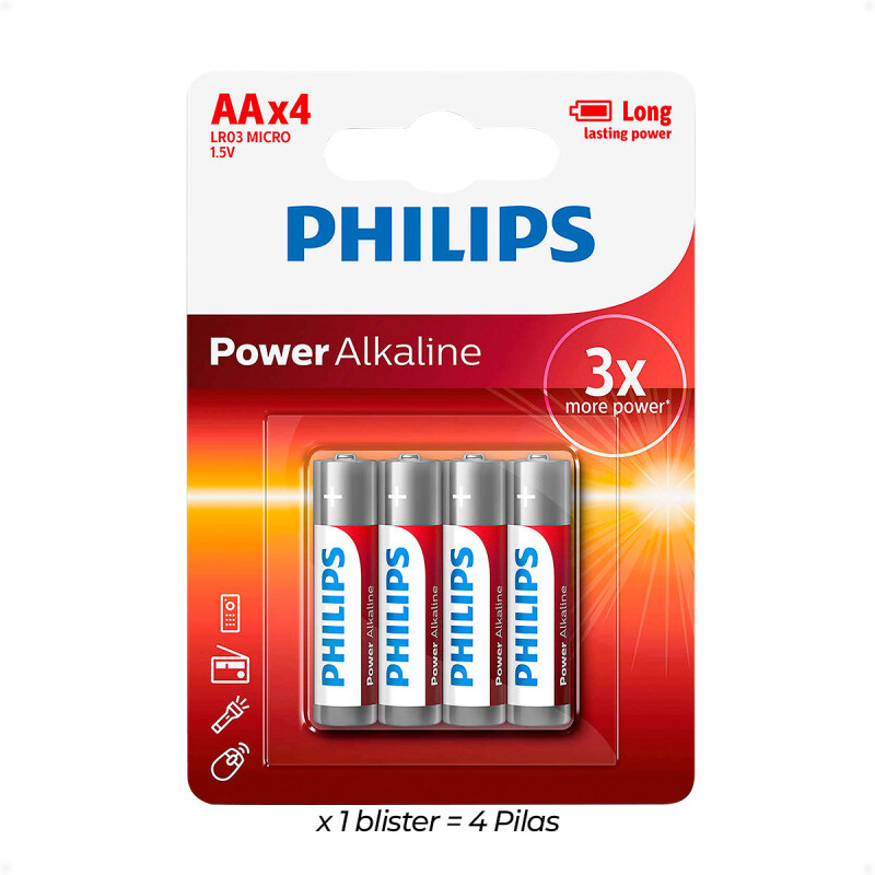 Pilas Alcalinas AA Philips BlÃ­ster Pack de 4 Unidades Pilas Alcalinas AA Philips BlÃ­ster Pack de 4 Unidades