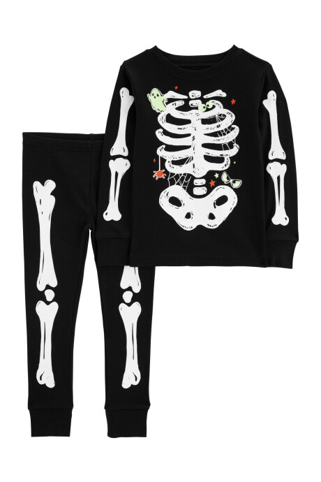 Pijama dos piezas de algodón, diseño Halloween con esqueleto resplandeciente. Talles 6-24M Sin color
