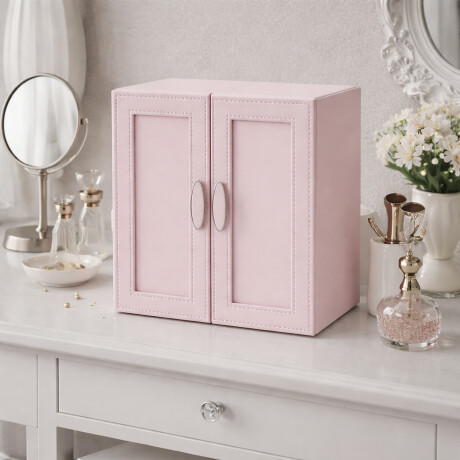 Joyero organizador con cajones y puertitas - 21x17x24cm Rosado