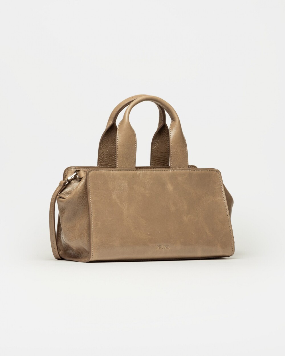 Cartera de mano Mila en cuero arrugado Taupe