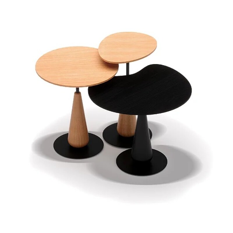 Mesa Lateral oval Madera Clara Base hierro Grafito Mesa Lateral oval Madera Clara Base hierro Grafito